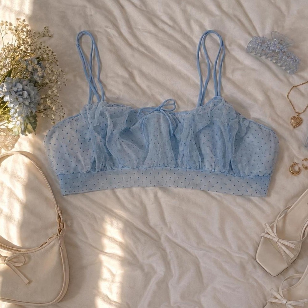 70s Blue Bralette 70s powder blue dotted bralette size XS